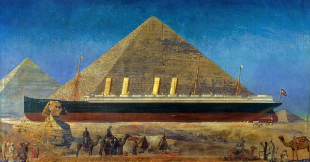 Atelier Otto Bollhagen - SS Kaiser Wilhelm II in front of the Great Pyramids of Egypt (c 1903)